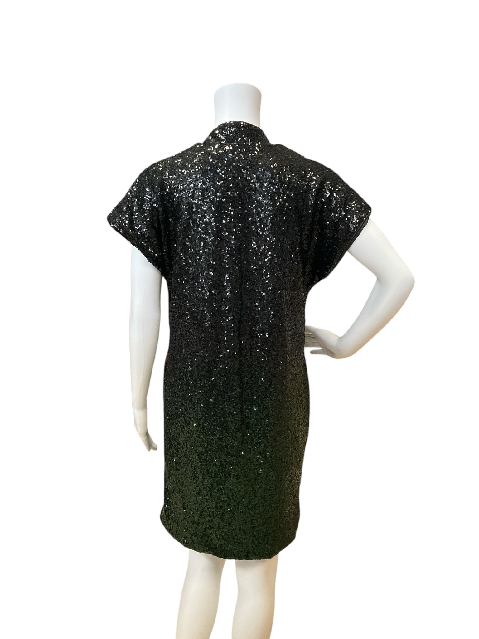 Johnny Was Black/Green Cocktail Size XS Black/Green Sequin Pre-Owned Ladies Dress - Size XS