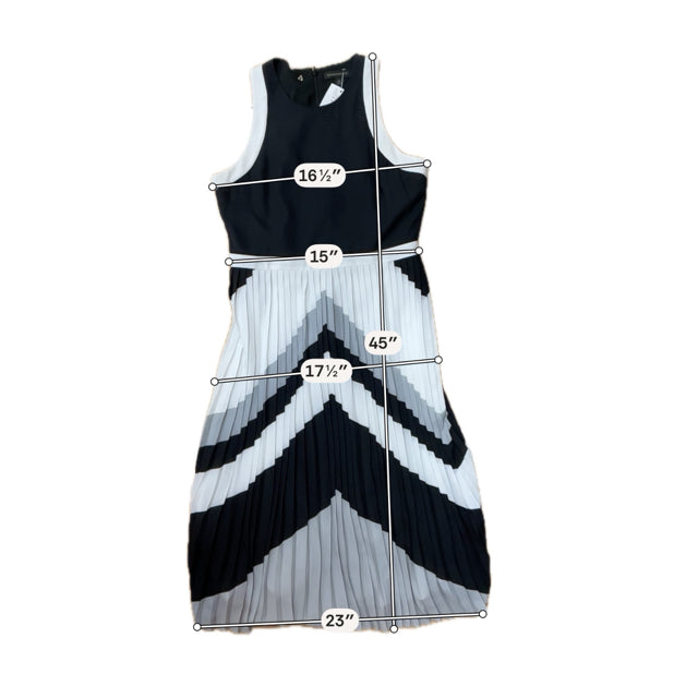 Banana Republic Chevron Pleated Midi Dress Size 10 Black Gray White Colorblock