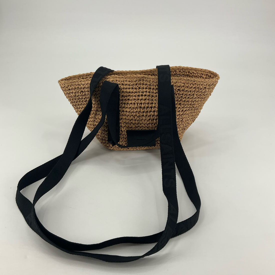 Allsaints Allington Straw Tote Bag Black Leather Trim