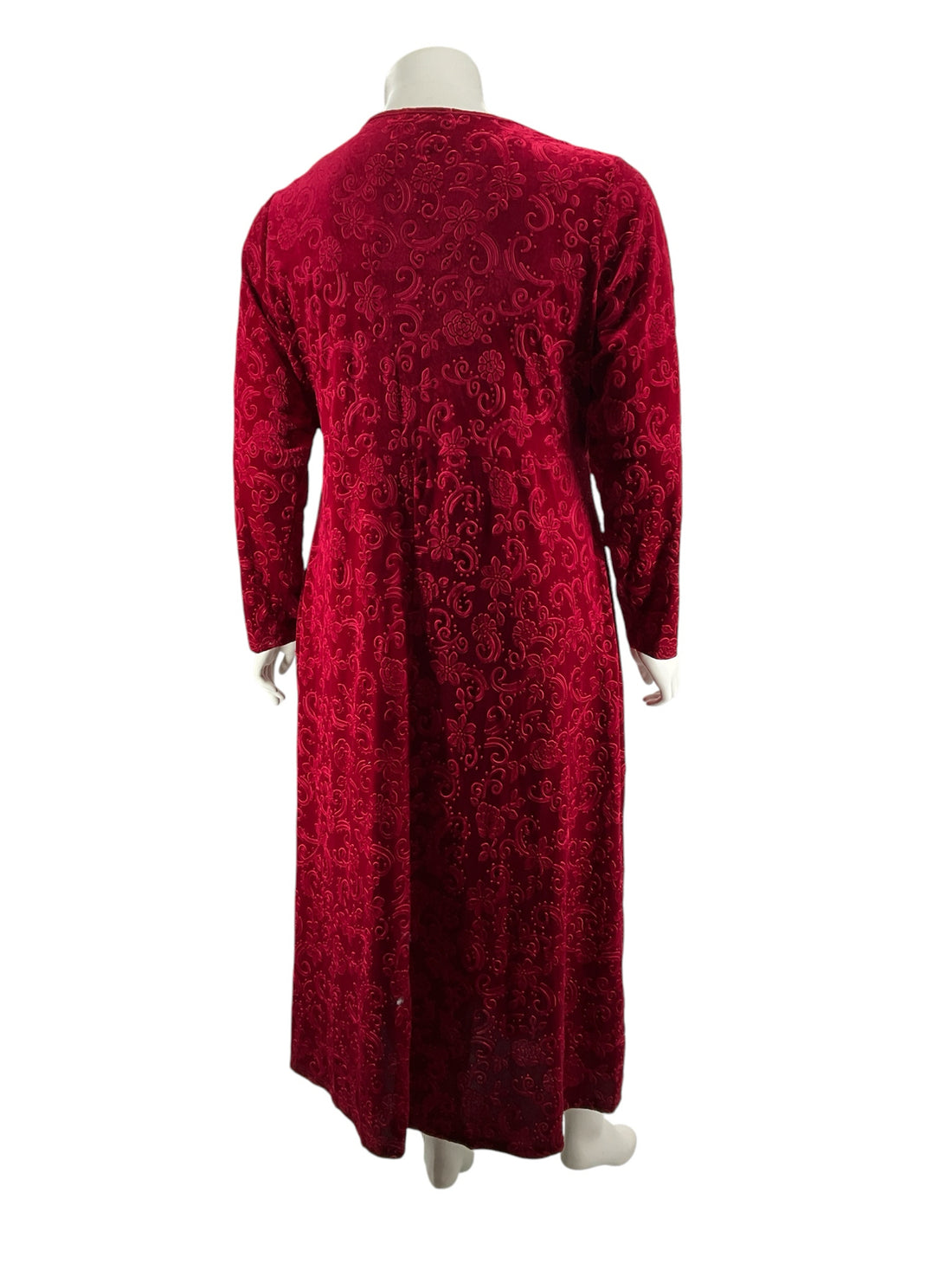 Maple Maple Red Velvet Burnout Maxi Dress Plus Size 1X | Vintage Floral Paisley Holiday Gown- ONLINE ONLY