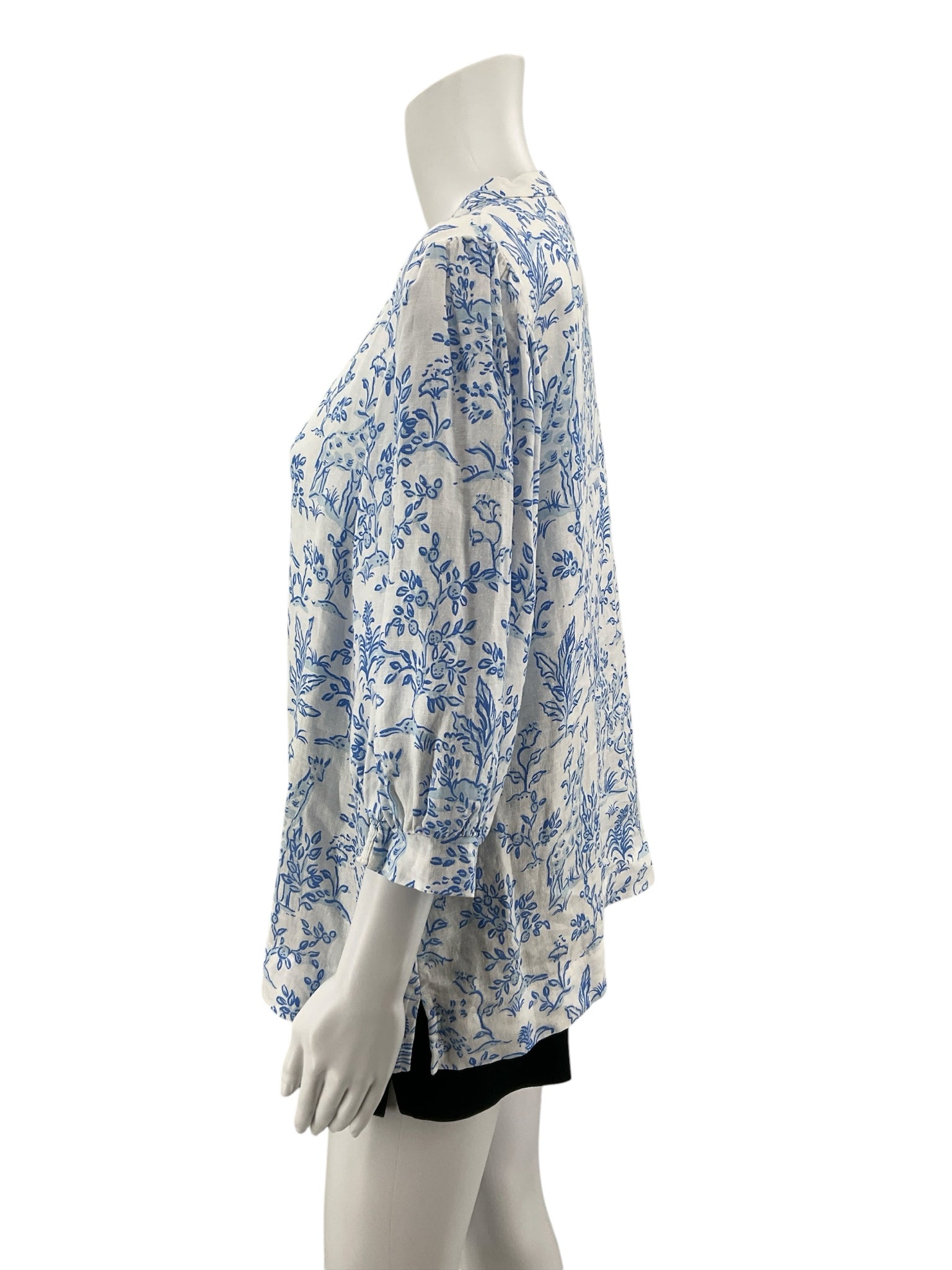 Lilly Pulitzer Tatum Tunic Top Jungle Toile Linen White Blue Size 14