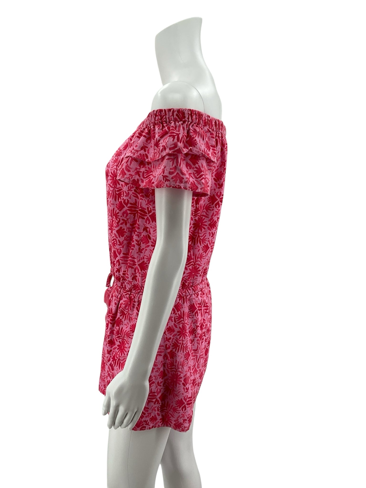 Vineyard Vines Hibiscus Floral Off-The-Shoulder Linen Romper Size Small