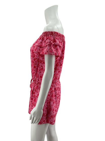 Vineyard Vines Hibiscus Floral Off-The-Shoulder Linen Romper Size Small