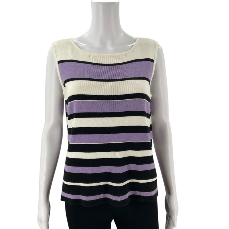 Geoffrey Beene White/Purple/Black Stripe Pre-Owned Casual Top - Size Medium - Margaret’s Fine Consignment