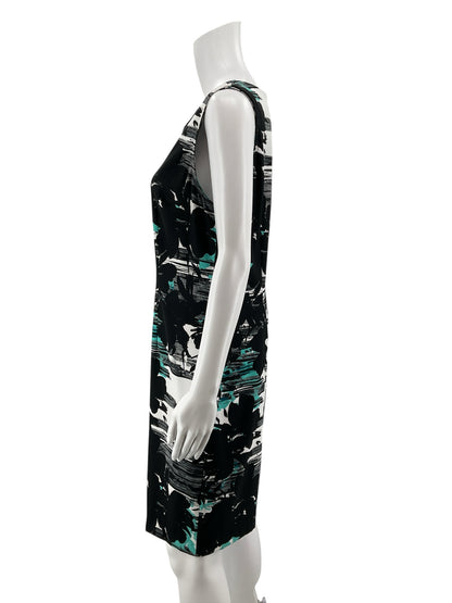 Connected Apparel Floral Sheath Dress Black White Teal Size 12