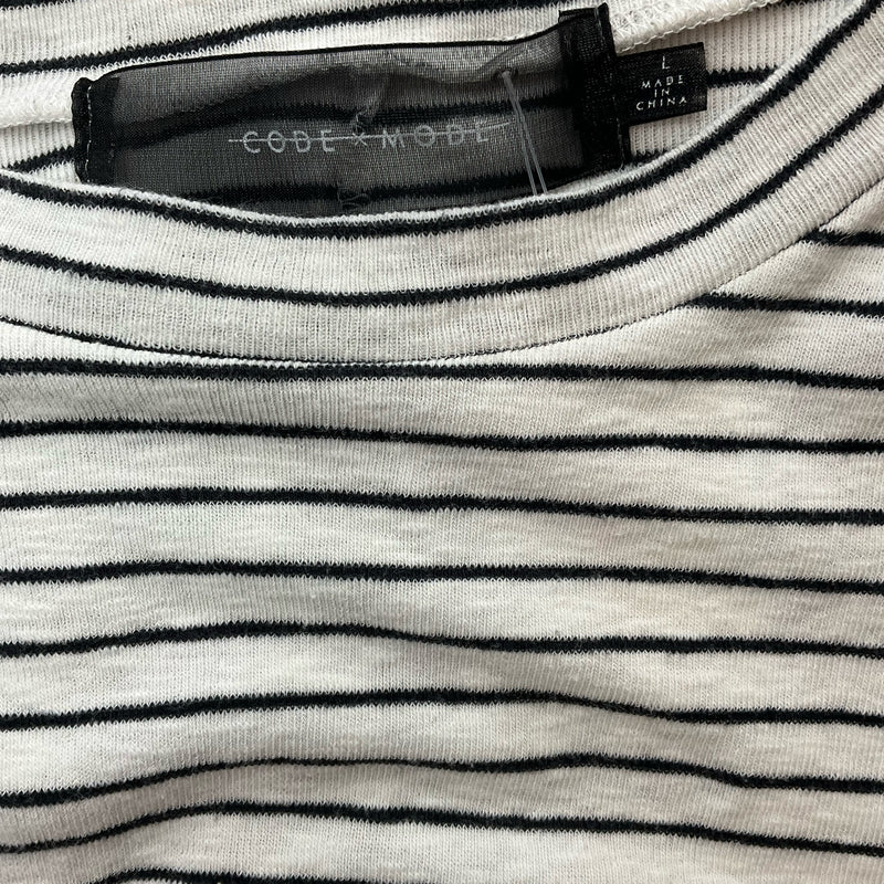 Code Mode White/Black Stripe Pre-Owned Ladies Top - Size Large - Margaret’s Fine Consignment