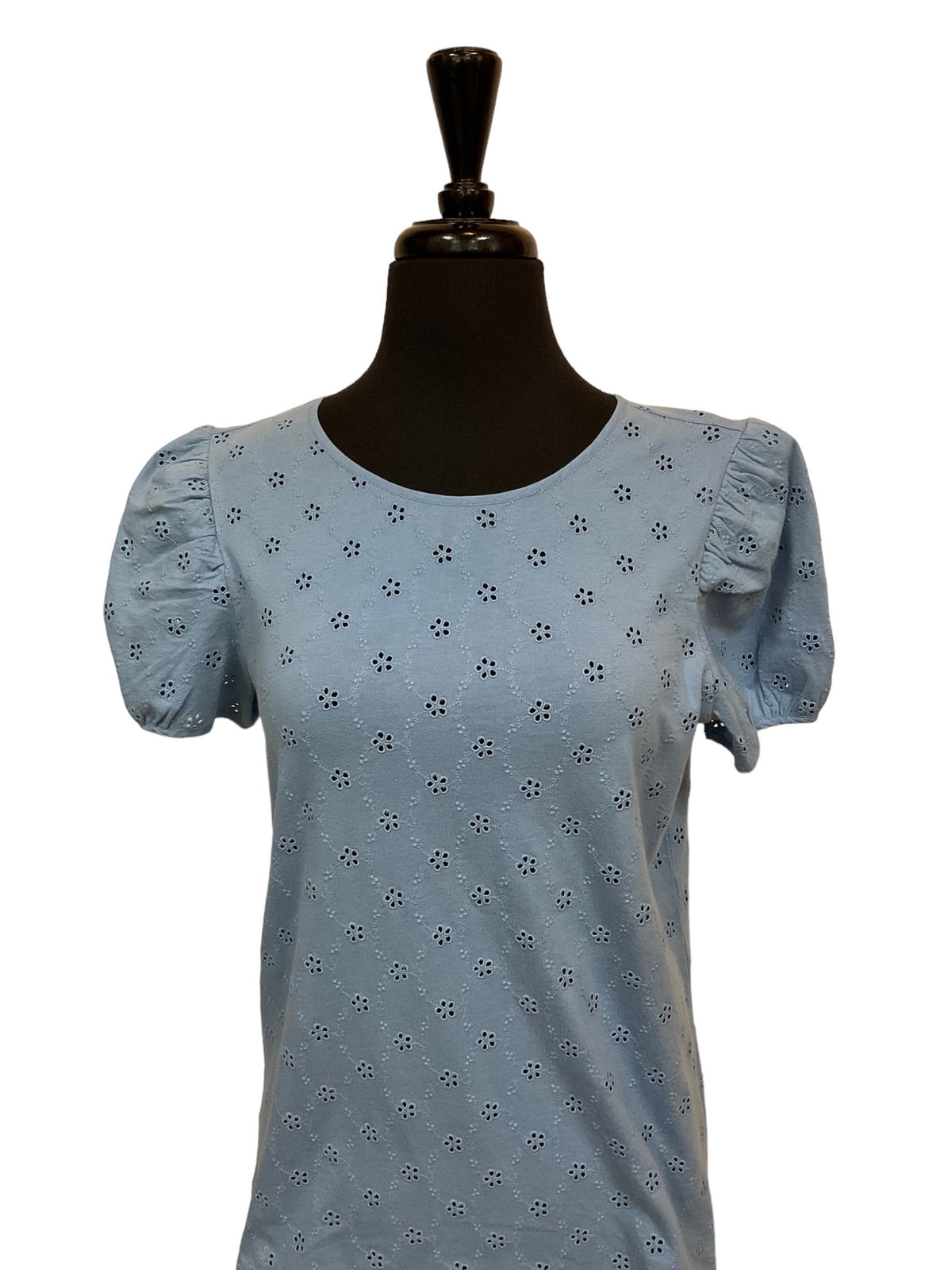 DRAPER JAMES Size S Blue Eyelet Casual Top - Upstairs