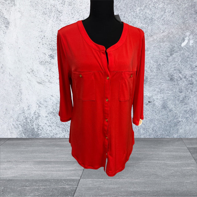 Ellen Tracy Size M Red Solid Casual Top