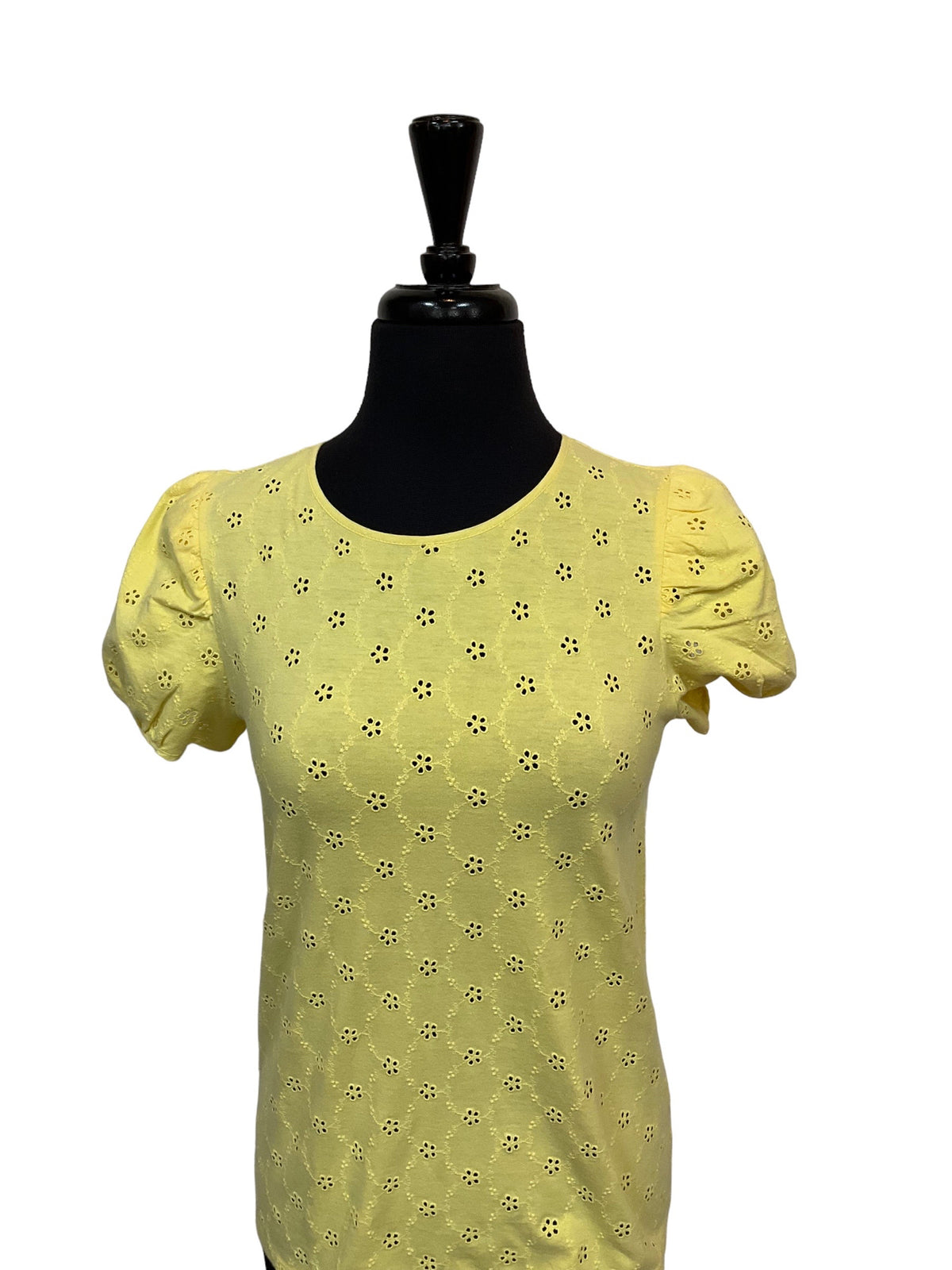 DRAPER JAMES Size XS Yellow Eyelet Casual Top - Upstairs