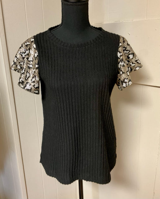 THML Size S Black/Gold sequin Casual Top