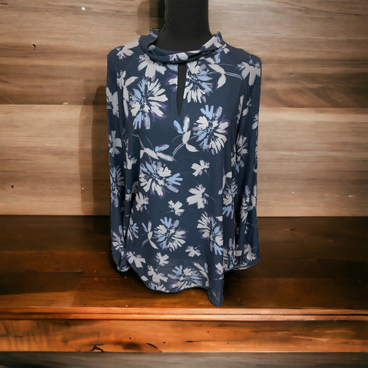 Lysse Size M navy/gray/purple Floral Blouse - Downstairs